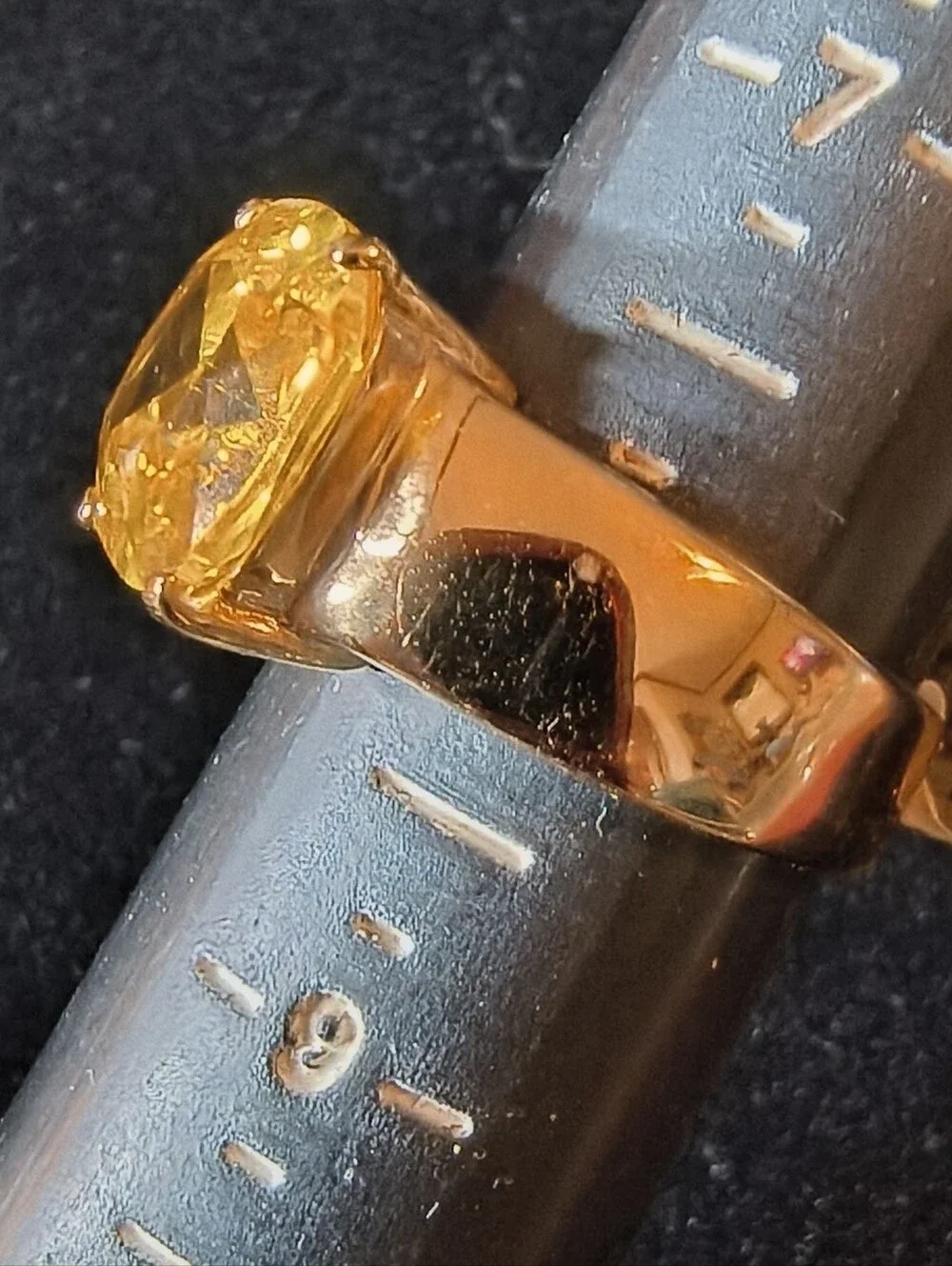 Vintage 1993 AAA+ Yellow CZ Cushion Cut 18K Gold Plated Ring Size 8 NOS